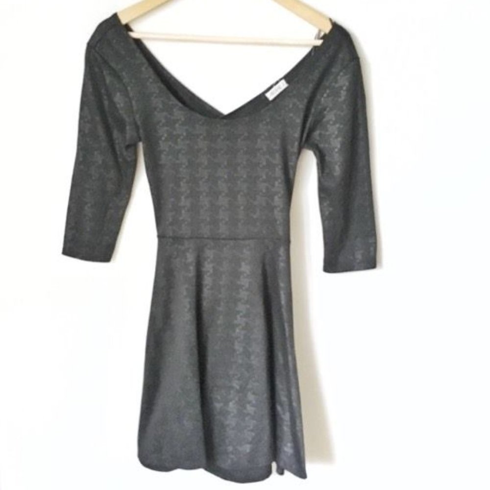 Wide V-Neck Black Skater Dress